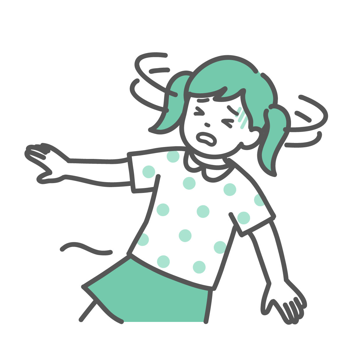めまいや立ちくらみでふらつき、今にも倒れそうになっているツインテールの女の子のイラスト