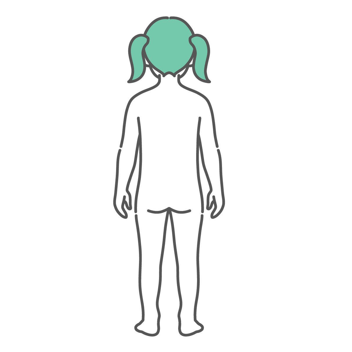後ろから見た女の子（子供）の人体図・全身モデルのイラスト（背面）