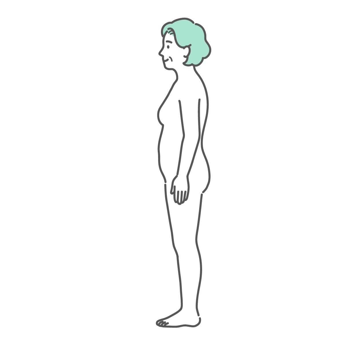 横から見たシニア女性（高齢者）の人体図・全身モデルのイラスト（側面）
