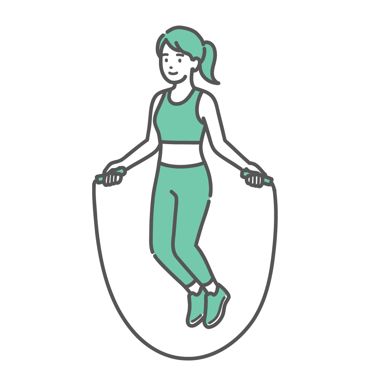 スポーツウェアを着て笑顔で縄跳びをする女性のイラスト