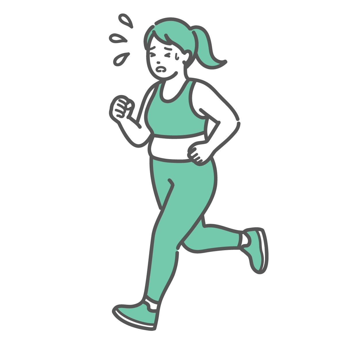 汗をかきながら必死にランニングをするぽっちゃり体型の女性