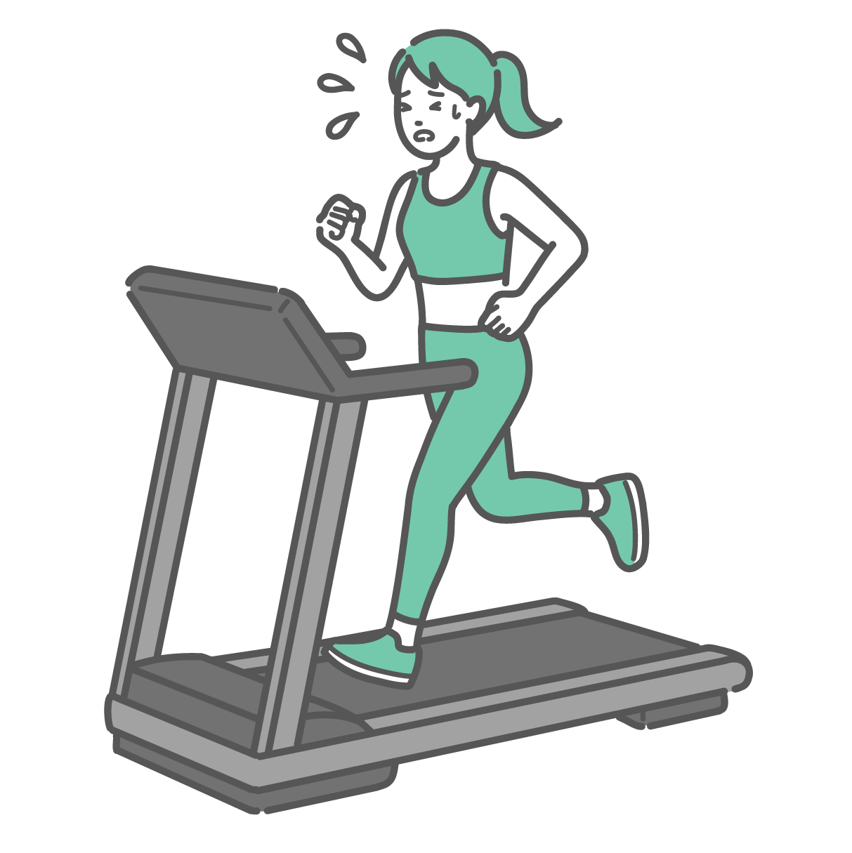 汗をかきながら苦しそうにトレッドミルで走る女性