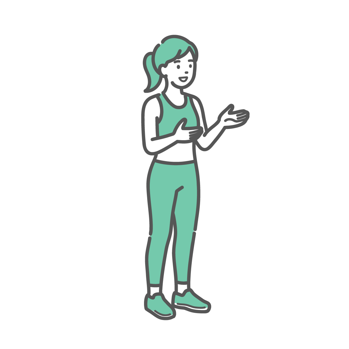 スポーツウェアを着て、笑顔で誰かと会話をしたり、アドバイスを受けている女性のイラスト