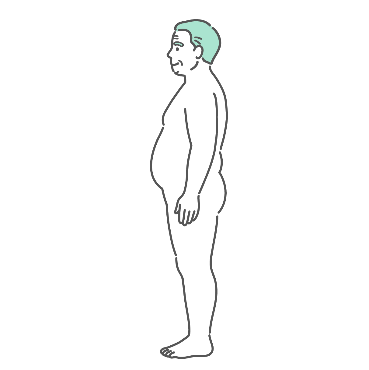 横を向いて立つ肥満体型のシニア男性の全身イラスト