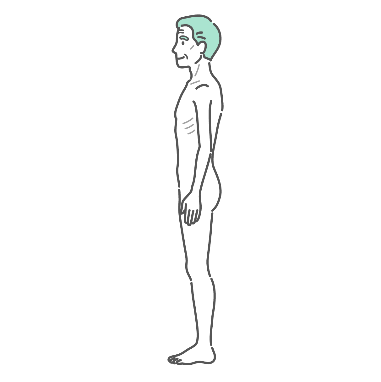 横を向いて立つ痩せ型のシニア男性の全身イラスト