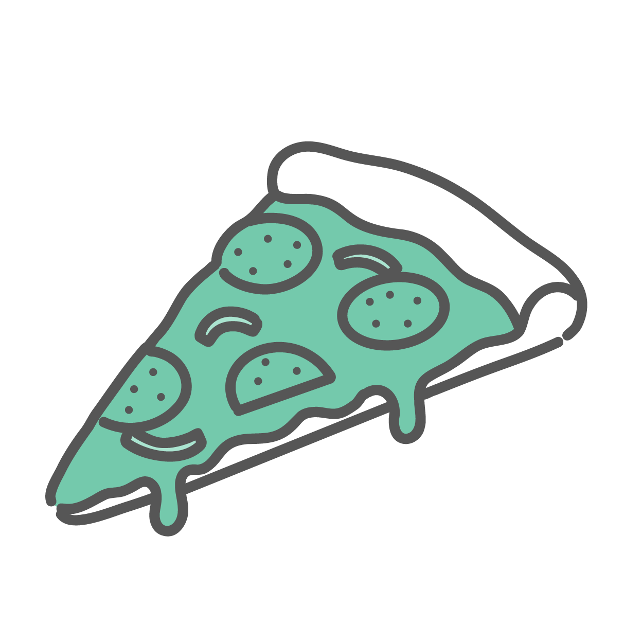 ミントグリーンのアクセントカラーで描かれたカットピザのイラスト